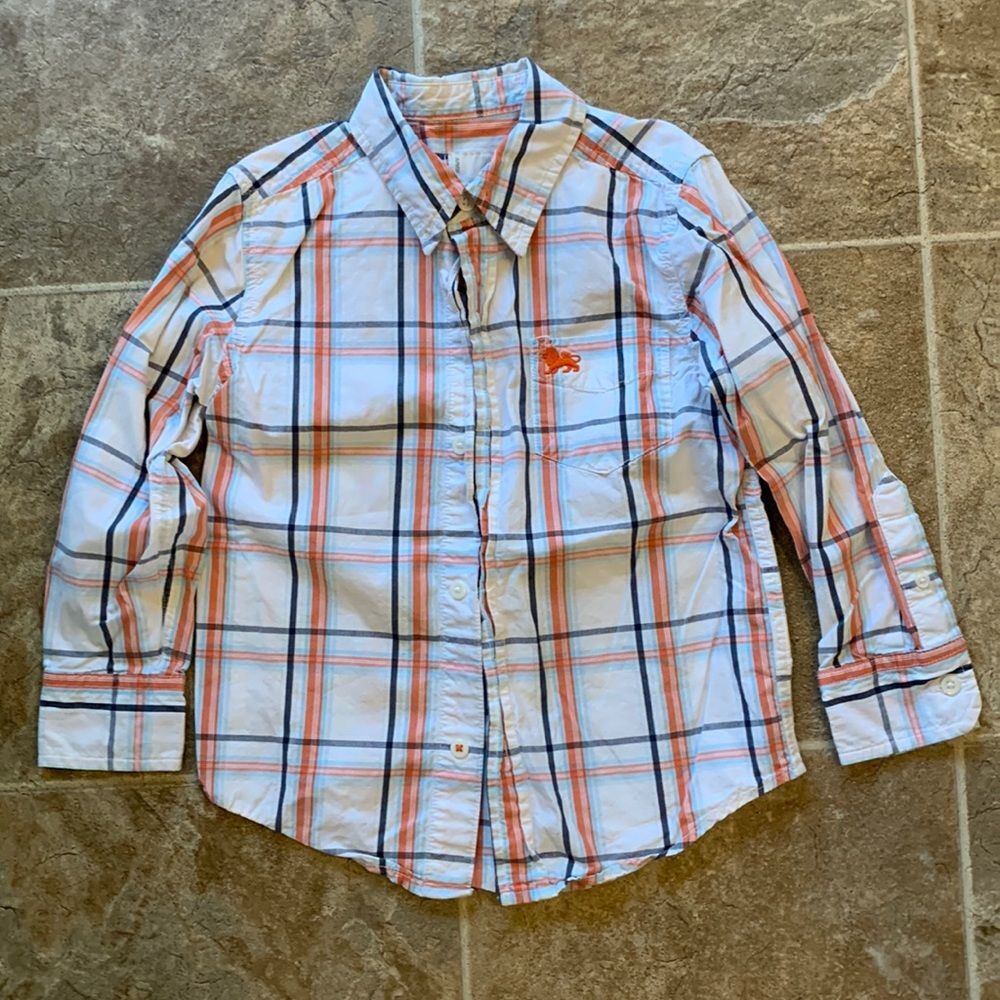 Boys Kids Old Navy Button Down Plaid Wedding Formal 100% Cotton Dress Shirt